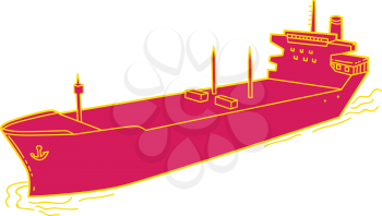 Mono line style illustration of a passenger cargo container ship on sea set on isolated white background. 