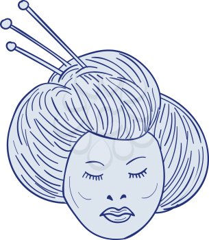 Drawing sketch style illustration of head of Geisha, geiko or geigi girl, traditional Japanese female entertainer who act as hostesses viewed from front set on isolated white background. 
