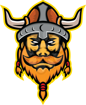 Mascot icon illustration of head of a Viking warrior or Norse seafarer viewed from front on isolated background in retro style.