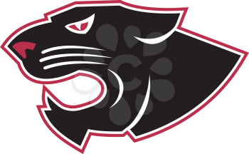 Icon style illustration of an angry aggressive panther head viewed from side on isolated background.