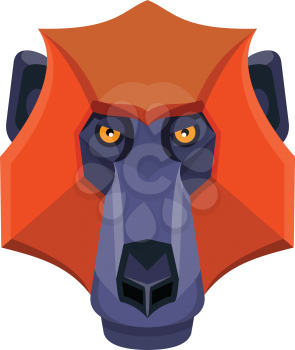Flat icon illustration of mascot head of a baboon,  viewed from front  on isolated background in retro style.