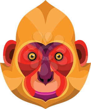 Flat icon illustration of mascot head of a white-headed, golden-headed or Cat Ba langur viewed from front on isolated background in retro style.
