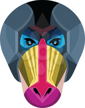 Flat icon illustration of mascot head of a mandrill, a primate of the Old World monkey family viewed from front on isolated background in retro style.