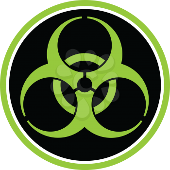Icon retro style illustration of a biological hazard or biohazard symbol on black circle on isolated background.