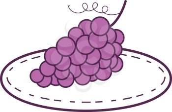 Mono line style illustration of a bunch of grapes on a plate set on isolated white background. 