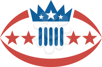 Icon style illustration of an American Football Ball with Crown and Star on isolated background.