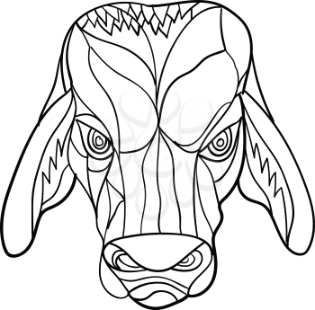 Mosaic low polygon style illustration of a brahma bulll head viewed from front on isolated white background done in black and white.