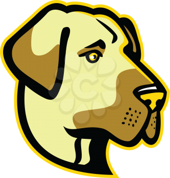 Mascot icon illustration of head of a Anatolian Shepherd dog, Anatolian Blackhead or Kangal, a  livestock guardian dog viewed from side on isolated background in retro style.