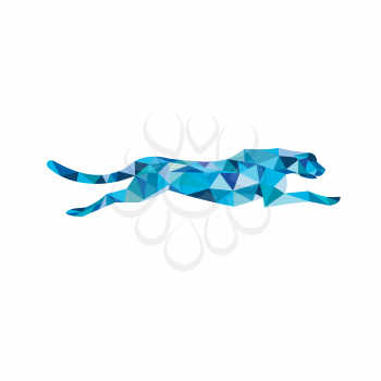 Low polygon style illustration of a cheetah or big cat running viewed from side on isolated background.
