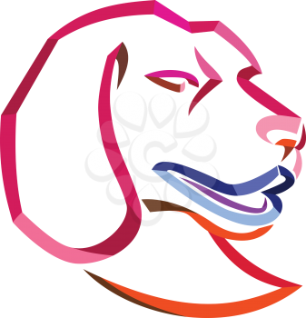 Curly Ribbon style illustration of head of a beagle, a breed of small hound similar in appearance to foxhound that is a scent hound for hunting done in twisted free flowing line art on isolated background.