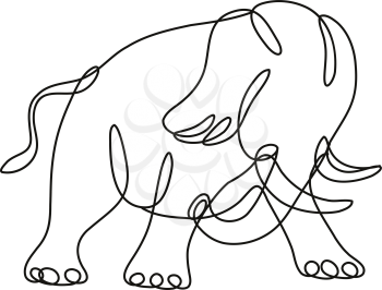 Continuous line drawing illustration of an African elephant charging side view  done in mono line or doodle style in black and white on isolated background. 