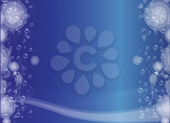 Royalty Free Clipart Image of a Blue Background With Bubbles at the Sides