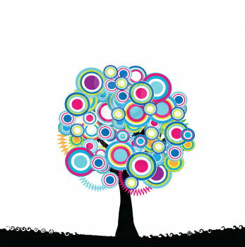 Royalty Free Clipart Image of a Colourful Circle Tree