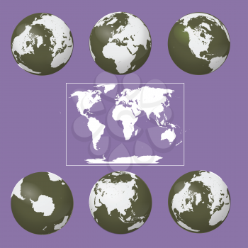 Royalty Free Clipart Image of Globes and a Map on Purple
