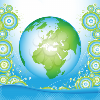 Royalty Free Clipart Image of an Earth Globe With Flowers