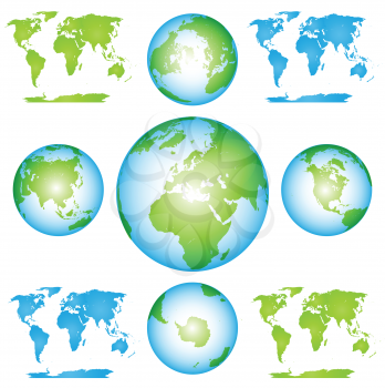 Royalty Free Clipart Image of a Collection of Map and Globes