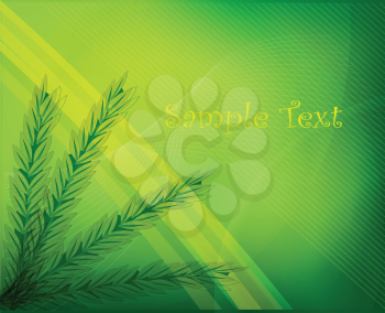 Royalty Free Clipart Image of a Green Background With Leaves in the Corner