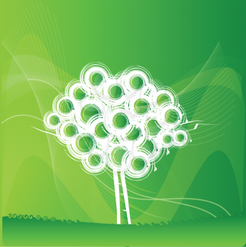 Royalty Free Clipart Image of a Green Background With a Circle Tree