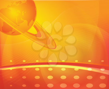 Royalty Free Clipart Image of an Orange Background With a Globe in the Corner