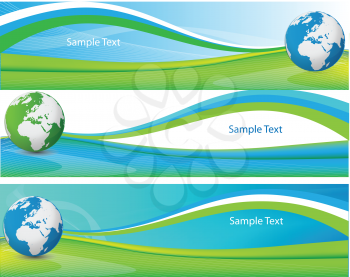 Royalty Free Clipart Image of Three Headers With Globes
