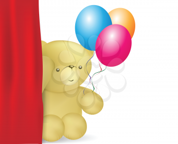 Royalty Free Clipart Image of a Teddy Bear Holding Balloons 