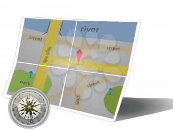 Royalty Free Clipart Image of a GPS Map and Compass 
