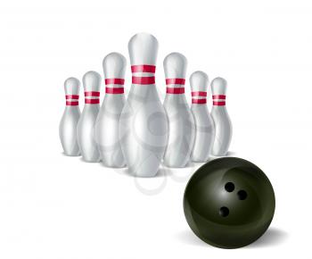 Bowling Ball and Pins Isolated on White Background