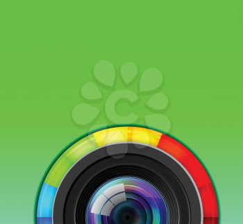 Camera Lens with Color Wheel on Green Background