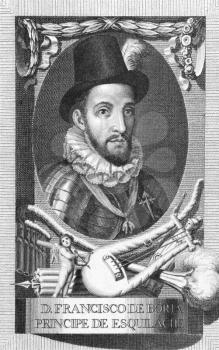 Royalty Free Photo of Francisco de Boria (1510-1572) on engraving from the 1800s. Spanish poet. 