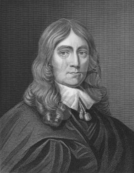 Royalty Free Photo of John Milton (1608-1674) on engraving from the 1800s. English poet, author, polemicist and civil servant for the commonwealth of England. Best known for his epic poem Paradise Los