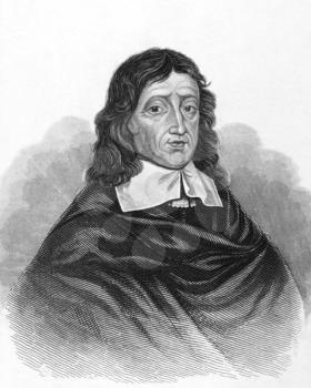 Royalty Free Photo of John Milton on engraving from the 1800s. English poet, author, polemicist and civil servant for the commonwealth of England. Best known for his epic poem Paradise Lost. Published