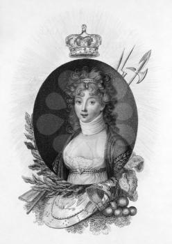 Royalty Free Photo of Queen of Prussia on engraving from the 1800s.
Engraved after a painting by Dahling and published in London by John Bell in 1807.
