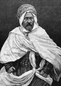 Agha of Tugurt portrait of Arab type on engraving from 1886.