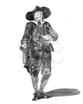 Costume of an oliverian (a supporter of Oliver Cromwell) in 1650 on engraving from the 1700s.