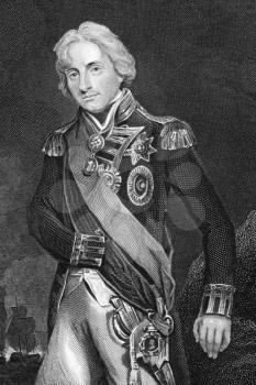 Horatio Nelson, 1st Viscount Nelson (1758-1805) on engraving from 1800s. English flag officer famous for his service in the Royal Navy, particularly during the Napoleonic Wars. Engraved by W.Finden af