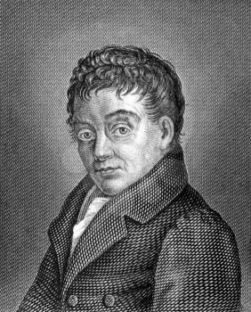 Christian Ludwig Neuffer (1769-1839) on engraving from 1859. German poet and theologian. Engraved by unknown artist and published in Meyers Konversations-Lexikon, Germany,1859.