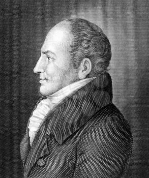 Johann Friedrich Kind (1768-1843) on engraving from 1859. German dramatist. Engraved by unknown artist and published in Meyers Konversations-Lexikon, Germany,1859.