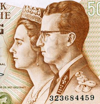 King Baudouin I and Queen Fabiola on 50 Francs 1966 Banknote from Belgium.