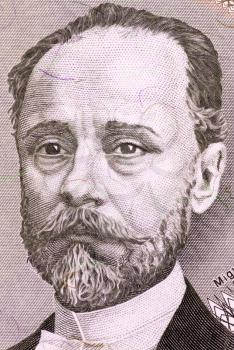 Miguel Angel Juarez Celman (1844-1909) on 5000 Australes 1990 banknote from Argentina. President of Argentina during 1886-1890.