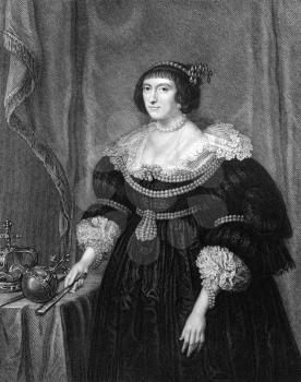 Elizabeth Stuart, Queen of Bohemia (1596-1662) on engraving from 1831. Electress Palatine and briefly Queen of Bohemia. Engraved by H.T.Ryall and published in ''Portraits of Illustrious Personages of 