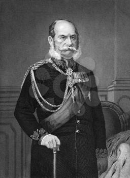 William I, German Emperor (1797-1888) on engraving from 1873. King of Prussia during 1861–1888 and the first German Emperor during 1871–1888. Engraved by unknown artist and published in ''Portrait