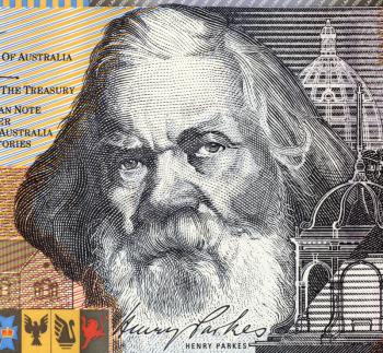 Henry Parkes (1815-1896) on 5 Dollars 2001 banknote from Australia. The Father of the Australian Federation.