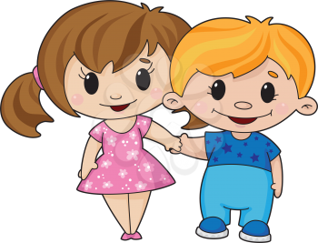 Royalty Free Clipart Image of a Boy and Girl Holding Hands