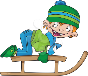 Royalty Free Clipart Image of a Boy on a Sled