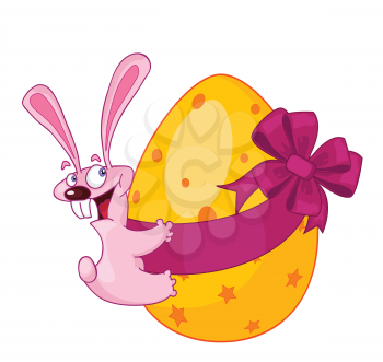 Royalty Free Clipart Image of a Pink Bunny Around an Easter Egg
