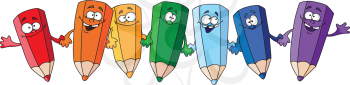 Royalty Free Clipart Image of Pencil Crayons Holding Hands