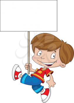 illustration of a funny boy with blank sign