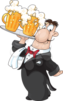 illustration of a waiter with beer