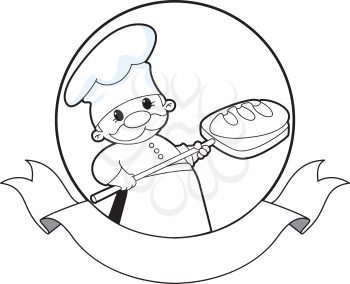 illustration of a baker with bread banner outlined