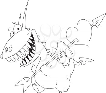 illustration of a funny dragon with heart outlined